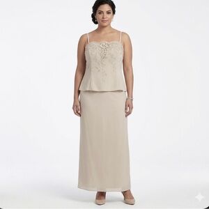 Karen Miller Evening Dress Formal Long Beaded Taupe Beige 16 Cocktail Occasion